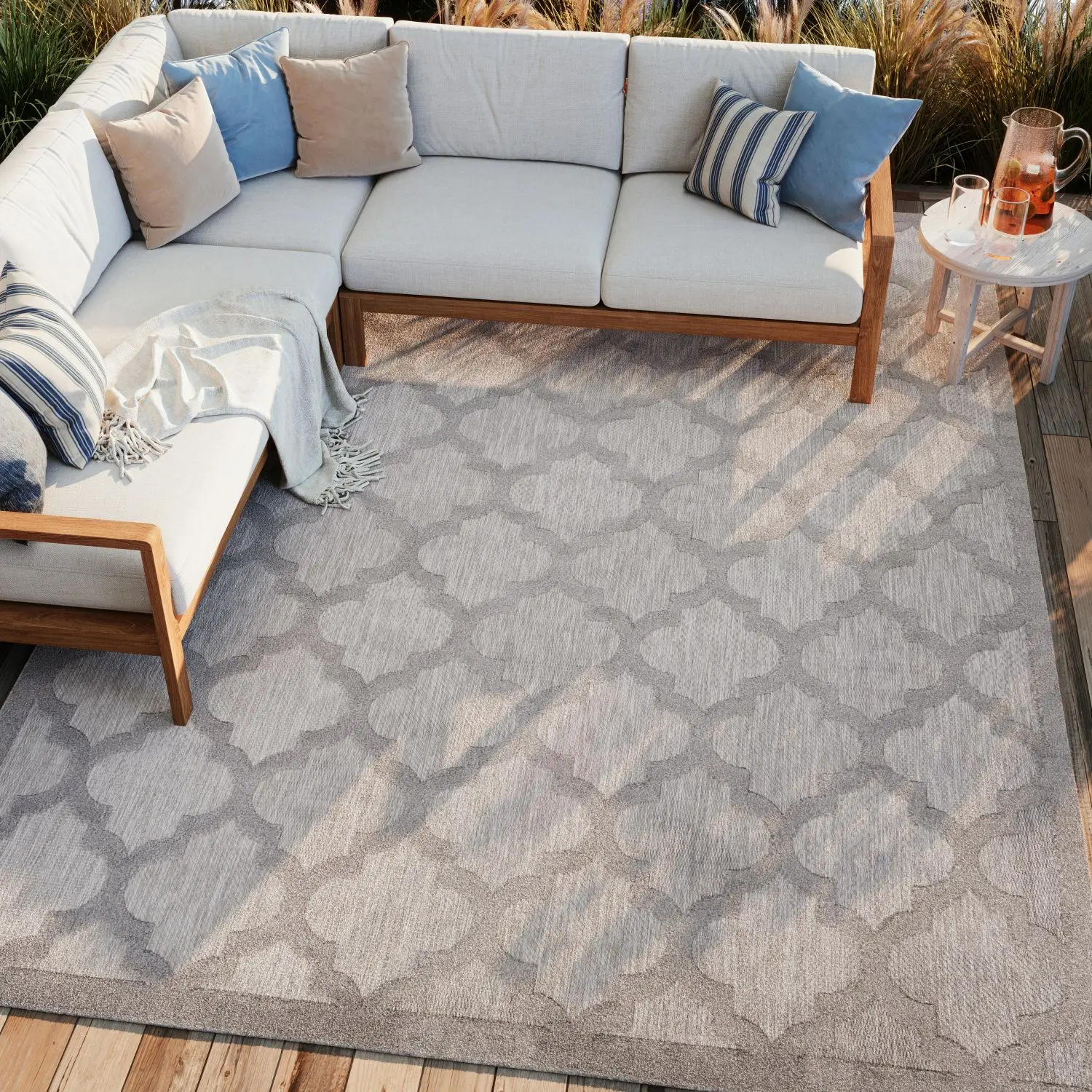 Nourison Trellis Outdoor Rug, Blue Geometric Rug, Yard Decor Nourison Trellis Outdoor Rug, Blue Geometric Rug, Yard Decor