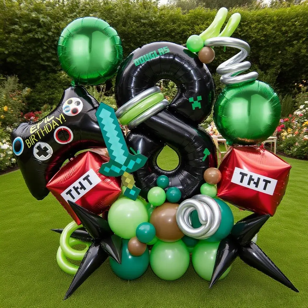 32 Inch Number Balloon Column Kit, Includes Game Machine Pixel Sword Foil Balloons & Latex Balloons, Video Game Party Decorations, Birthday Decorations, Balloon Arch Decoration, Balloon Set