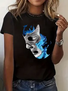 100% Cotton Unisex Unisex Demon Blue Lucha Libre Mexican Wrestler Legend T-Shirt Graphic Casual Men's Women's Tee