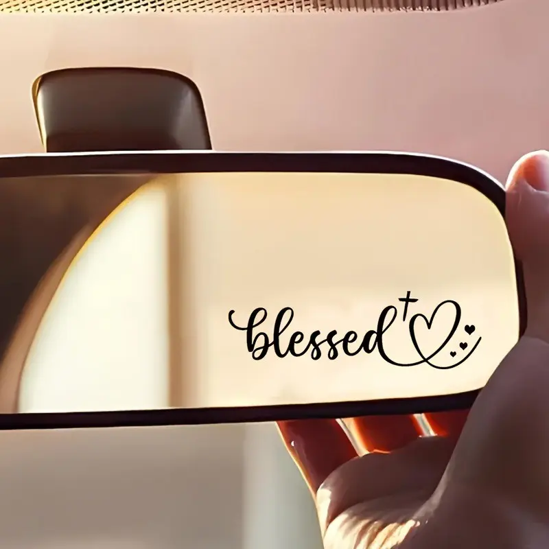 Funny Heart-Shaped Rearview Mirror Sticker, Religious Text Self-Adhesive Vinyl, Car Decorative Sticker, Car Cup Mirror Decor, Christian Car Accessories, Funny Car Decals, Car Vehicle Decoration, Funny Car Stickers