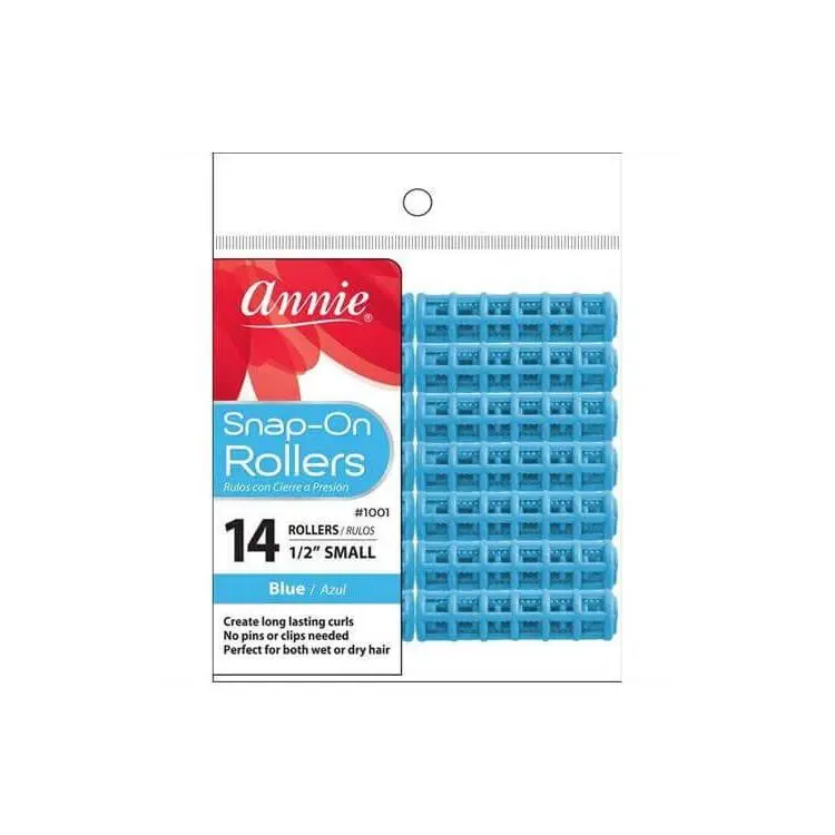 Snap-on Foam Curler Rollers, 14 Pieces for Heatless, Long-Lasting & Bouncy Curls - 1/2-Inch Blue Travel Haircare Styling Tool, Annie, Bouncy Hair Rollers