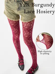 Floral Lace Mesh Pantyhose, High Waist Transparent Stretch Stockings, Y2K Style Thin Elastic Leggings, Vintage Versatile Design