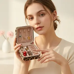 Women's Portable Small Jewelry Box Checkerboard Travel Case Organizer with Zipper Closure for Mother's Day Gift and Rings Earrings Necklaces Storage