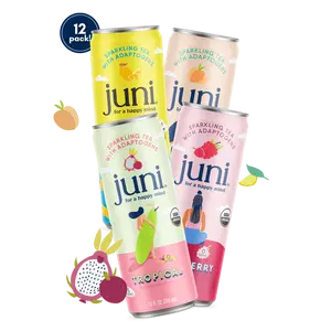 Juni Sparkling Adaptogen Drink with Ashwagandha, Lion’s Mane & Reishi Mushrooms, Green Tea for Focus, Zero Sugar, 5 Calories, Organic, Non Alcoholic Drinks