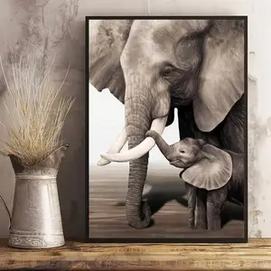 1pc, Nature Animal Canvas Painting, Elephant Mother And Child Posters And Prints, Wall Art Pictures For Living Room, Home Decoration, No Frame