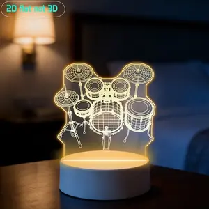 2D Plane Drum Light Night Lamp, USB Powered, Creative Desktop and Bedroom Ambiance Light, Unique Decorative Table Lamp, Ideal for Holiday Room Atmosphere