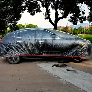 Transparent Pe Car Cover, Full Protection Against Sunlight, Rain, Dust, User-Friendly Disposable Car Cover with Durable Adhesive Straps