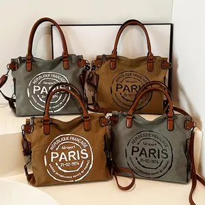 Neutral Retro Canvas Crossbody Bag, Letter Patchwork Colorblock Shoulder Bag, Casual Fashion Backpack, Daily Commute Handbag, Shopping Pouch