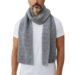 Gray Crochet Scarf for Men and Women Wide Width