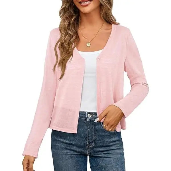 MEROKEETY Women's Open Front Lightweight Cardigan 2026 Summer Casual Long Sleeve Button Beach Cover Up Tops