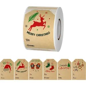 300 count Christmas Stickers,2 * 3 Inch Christmas Label,6 Designs of Christmas Tags Stickers, Paper Christmas Tags