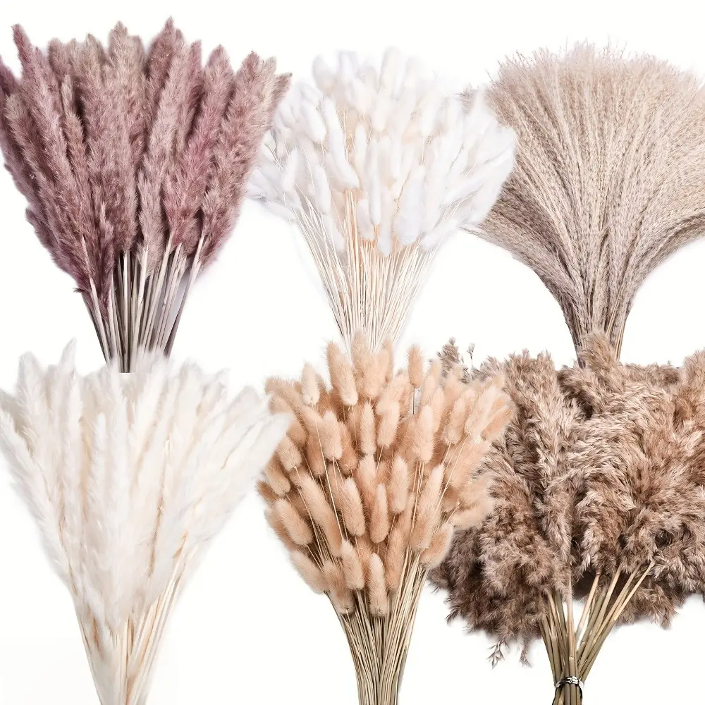 NortureFlora Reusable 150 PCS Bouquet-Shaped Color-Coordinated Artificial Flower Bouquet with Faux Bunny Tails Pampas Grass, Indoor Boho Floral Arrangement for Entryway Table, Wedding Decor, Mom Gifts, Bouquet-Shaped Artificial Flowers