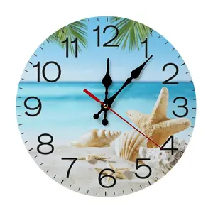 Beach Seashell Starfish Wooden Wall Clock, 10/12in Silent Coastal Decor Clock for living rooms, kitchens, bathrooms, beach and coastal homes