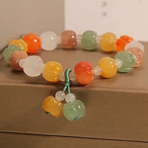 Natural Golden Stone Pumpkin Bead Bracelet, Colorful Stone Multi-treasure Girlfriends Bracelet Gift