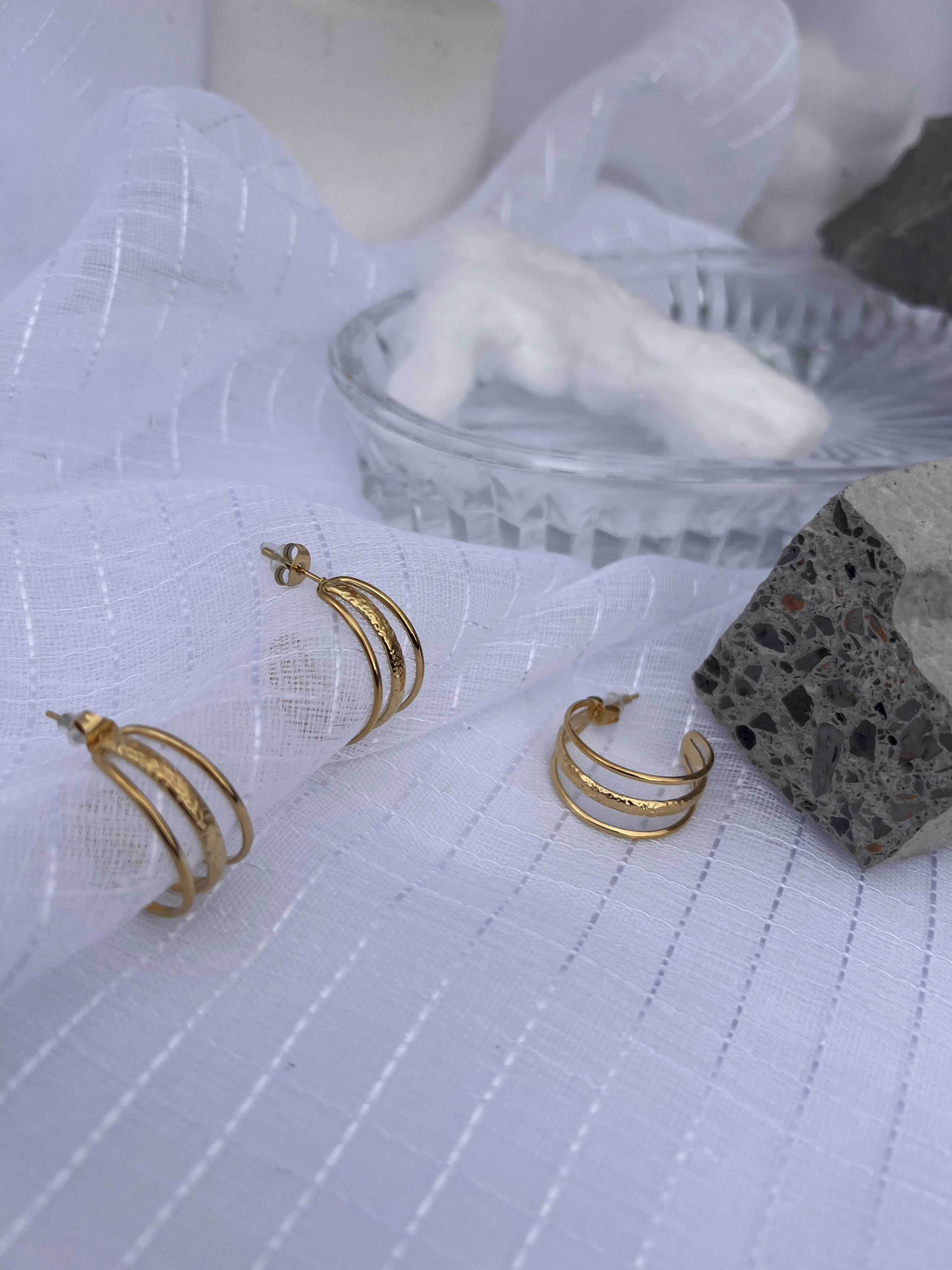 Triple Band Gold Hoop Earrings, Tripple Hoops, Casual, Multi Hoop Earrings