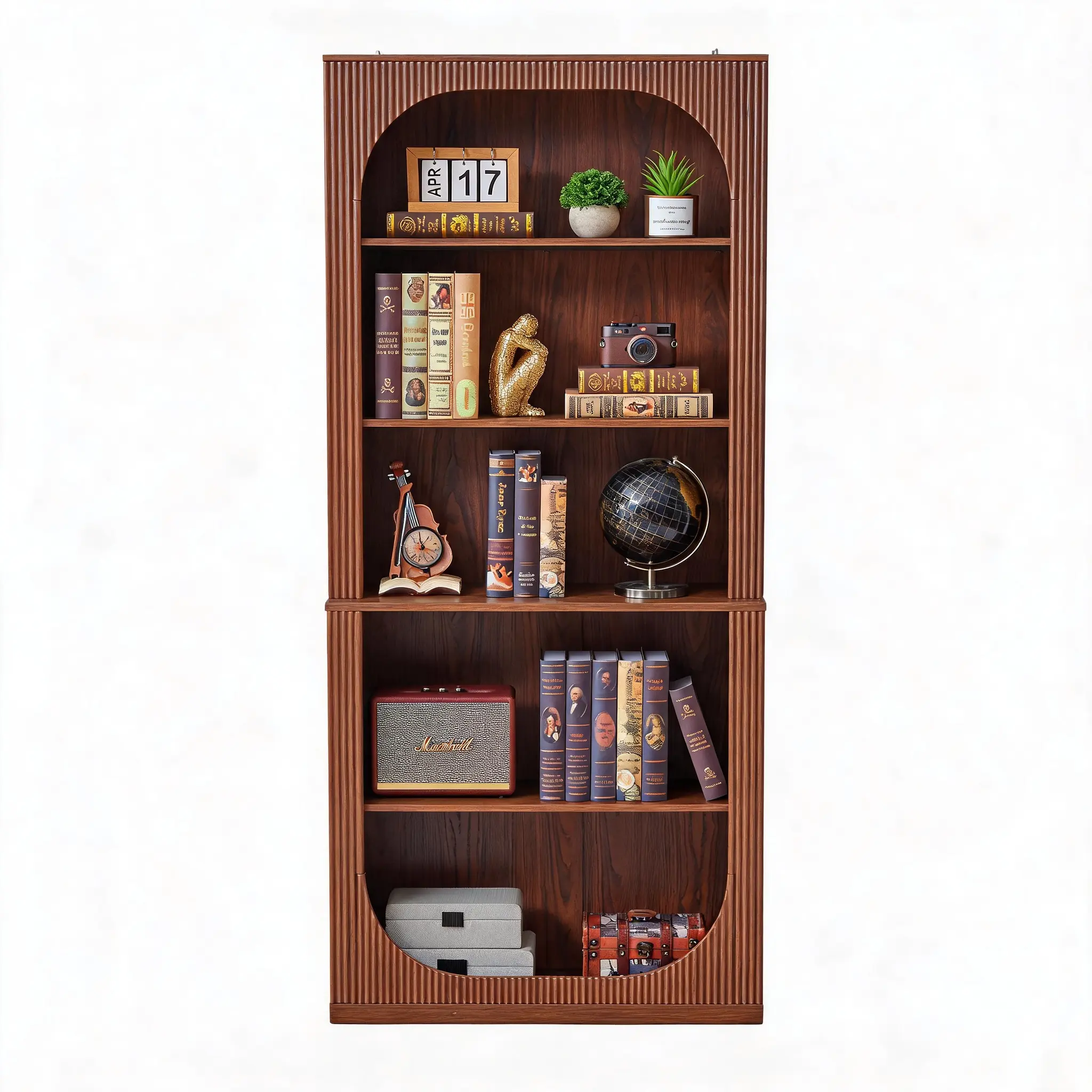 Giratree 71" Tall Arched Bookcase, 5 Tier Fluted Arched Bookshelf, Large Wood Bookshelf, Mid Century Modern Book Shelf Farmhouse Open Display Book Case for Bedroom, Home Office,Living Room