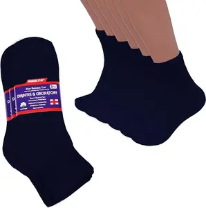 DIAMOND STAR Diabetic Ankle Socks, Non-Binding Circulatory Doctor Approved Cushion Cotton Quarter Socks for Men’s Women’s 3 Pack 13-15 Navy Big Loose