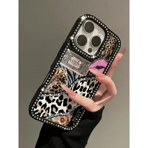 New Luxury Fashion  Leopard Print Dollar Rhinestone Transparent Black Full-Cover Phone Case, Featuring A Luxurious Sparkling Rhinestone Design With Built-In Shine, Perfect For Photos. Anti-Yellowing, -Friendly, Drop-Proof, Waterproof, Shockproof, Scratch-