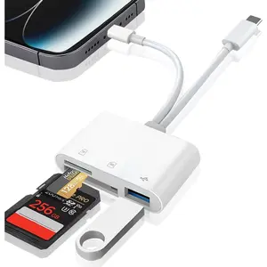 SD Card Reader for iPhone iPad Mac, USB C and Lightning Dual Connector Memory Card Reader, Digital Trail Camera Adapter to iPhone SD Card Viewer with SD/Micro SD/USB-A 3 Slot, Plug and Play