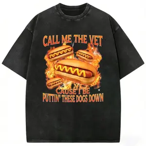 Funny Graphic Tee Hot Dog Meme Call Me The Vet Phrase Casual Design T Shirt Streetwear Style Crewneck Short Sleeve Soft Cotton Breathable Comfortable Fit Relaxed Fit Daily Wear Humor Novelty Gift For Humor Fans Trendy Fashion Top