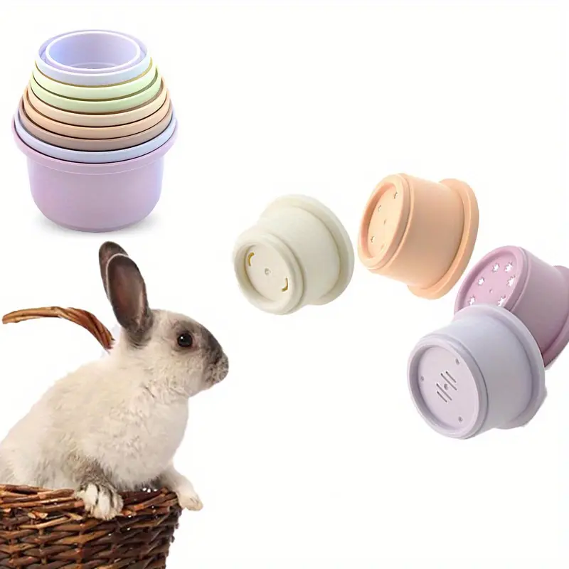 1set/8pcs Silicone Stacking Cups For Rabbits, Colorful Bunny Toys Reusable Bunny Toys, Nesting Rabbit Toys Of Different Sizes For Small Animals, Stackable, Stacker