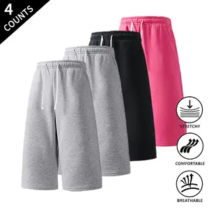 4-Pack Men’s Solid Basic Mid-Calf Cropped Pants, Loose Fit, Breathable, Summer Casual Wear