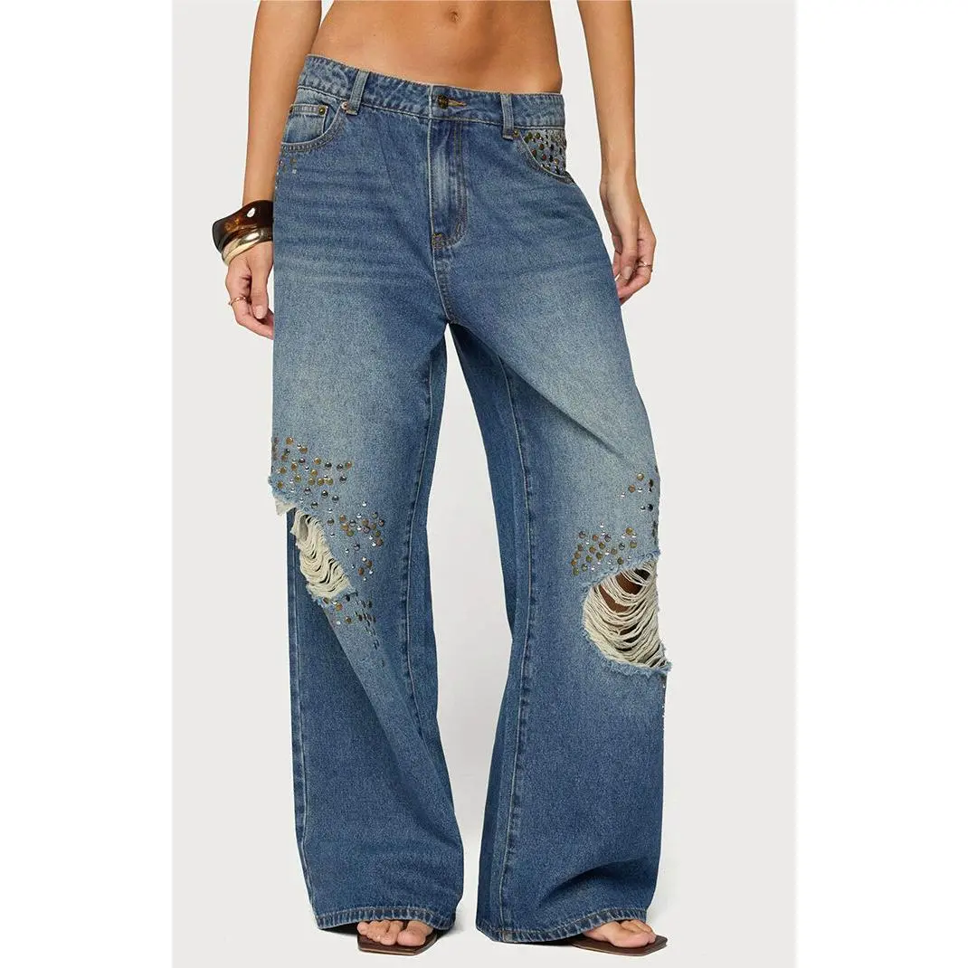 Edikted Women's Eunia Studded Low Rise Baggy Jeans