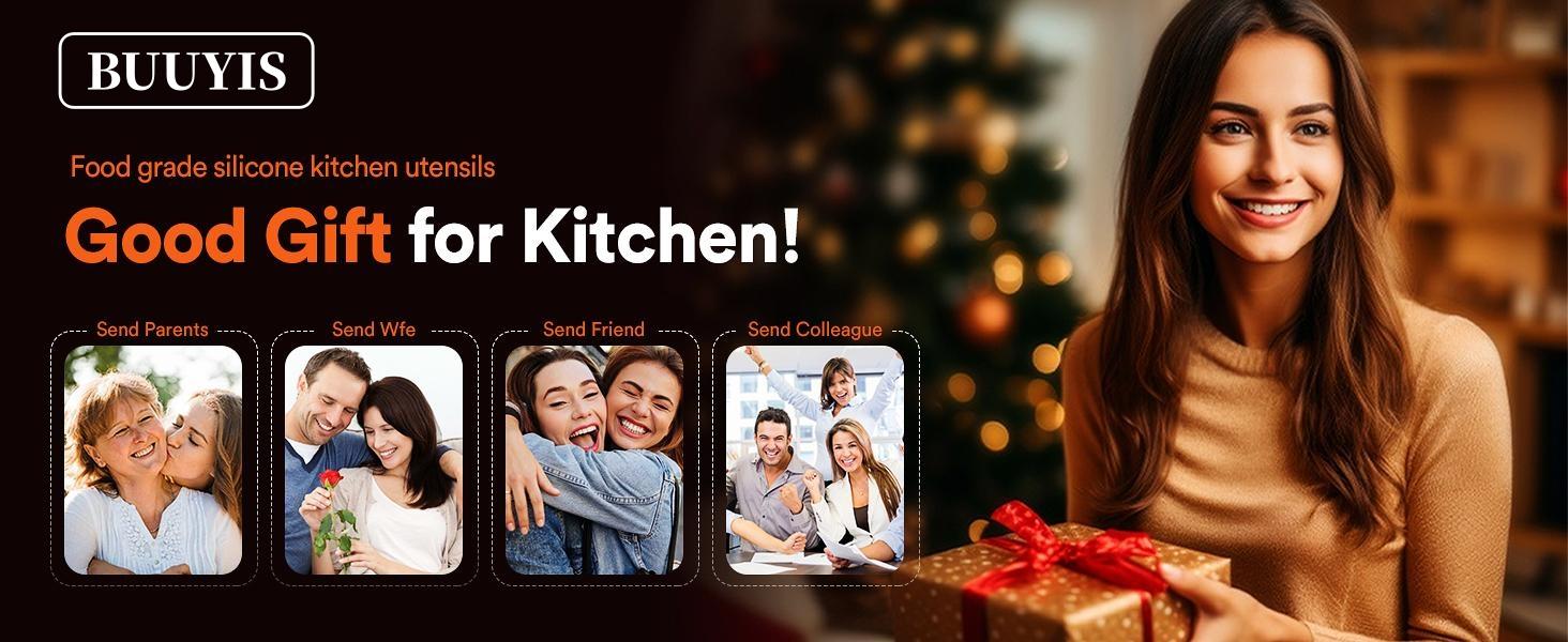 BUUYIS 18-Piece Kitchen Utensil Set — Durable, Heat-Resistant, BPA-Free Matte Silicone Cookware Tools (Non-Stick Cookware Compatible) — Includes Chef's Knife Set (Contains 11 Utensils, 5 Sharp Knives, 1 Pair of Scissors, and 1 Rotating Storage Caddy)