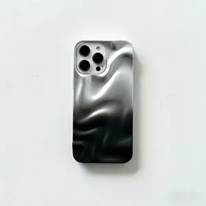 （Case & Nova.） Sleek minimalist black–silver gradient 3D wave phone case for iPhone 17 Pro Max, 16 Plus, 15, 14, 13, 12, 11 models; vintage luxury aesthetic design junk