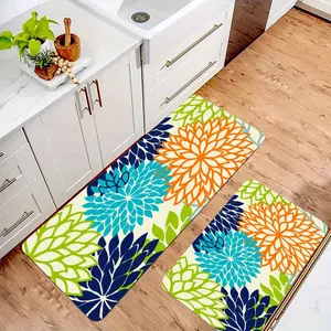 Vibrant Dahlia Floral 2-Piece Kitchen Mats, Non-Slip, Stain Resistant & Washable Kitchen Rugs, Anti-Fatigue Floor Mats for Kitchen, Entryway, Laundry Room, Office