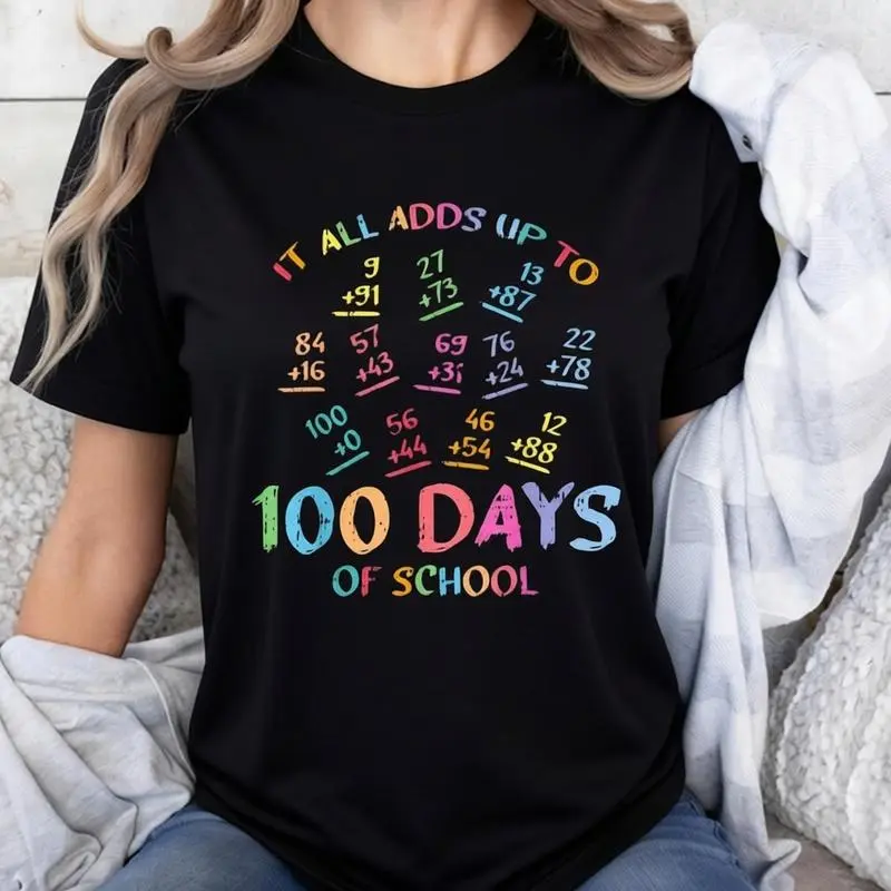 Men's 100% Cotton Casual Shortsleeve Basic Top - 100 Days Of School Math Equations Colorful Design Comfy Fabric T-Shirt