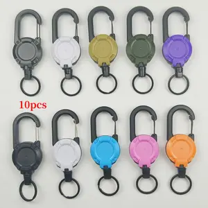 10pcs Retractable Keychains with Carabiner Clip, 24 Inch Coated Steel Wire Rope and ABS Reel for Keys, Fishing Tools, Outdoor Backpacks, Belt Loops, Hiking, Camping, Travel, Commute and Everyday Carry Gear