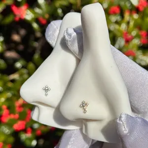 Gold-Silver Rose Cross Nose Ring - Elegant Design with Gold and Silver Accents