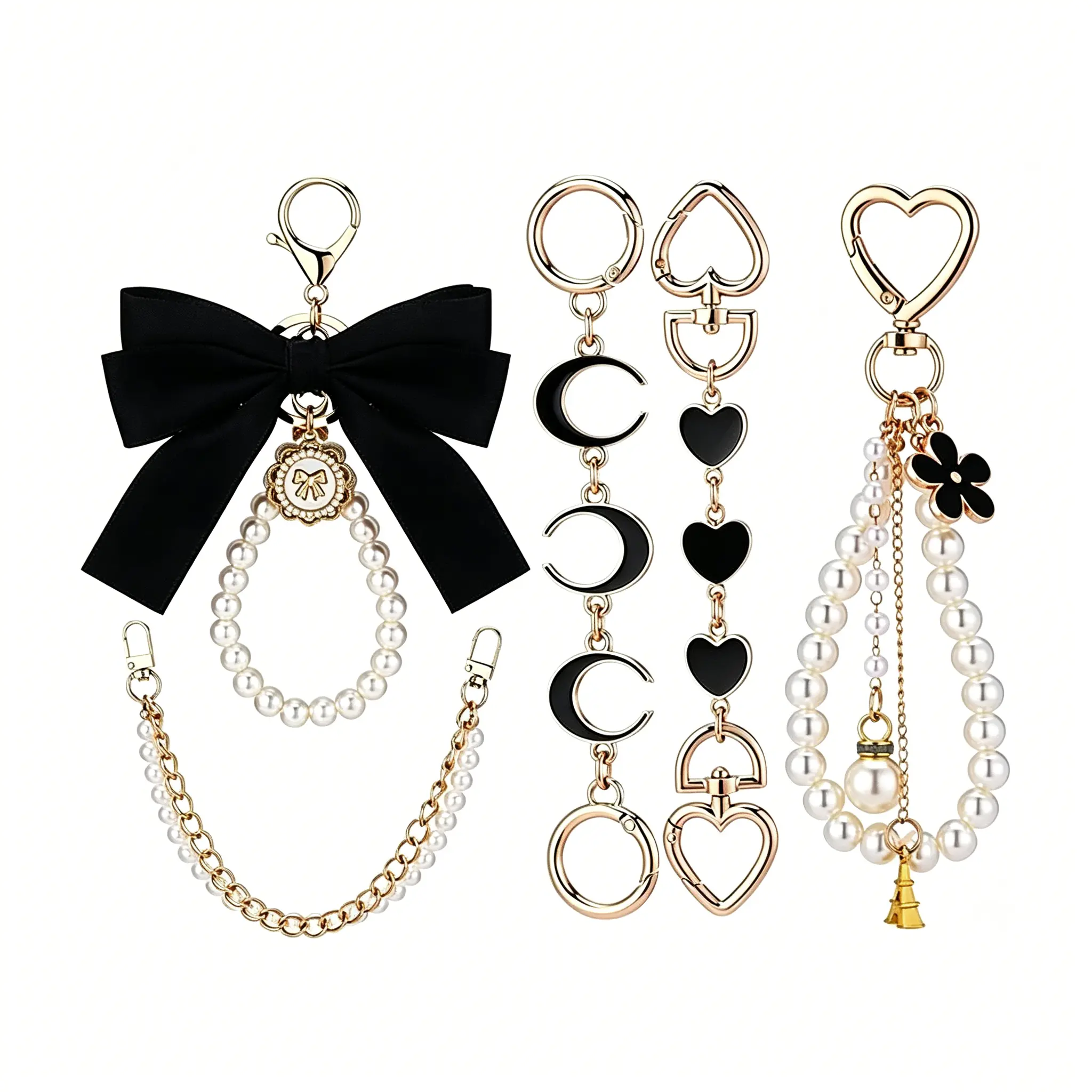 3 Pcs bag chains and charms Bag Extender Chain Pearl Purse Chain Ribbon Bow Keychain Extender Bag Strap Purse Charms Accessories for Handbag Bag charm cute bag charm decorative accessory bag keychain fashion bag charm