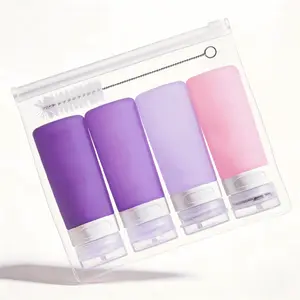 Micebay Condiment Squeeze Bottles for Sauces, 3-oz Mini Silicone Dressing Containers with Reusable Bag, Leakproof Sauce Bottle for Meal Prep, Travel, and Bento Boxes, 4 Pack, Purple