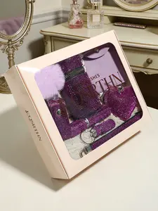 Cute and Powerful 14 Pcs Women's Safety Keychain Set Purple Glitter Blinged Out Bling Kit Includes Personal Siren Non Contact Tool Pepper Spray Holder Fluffy Ball Keychain Essential Gifts for Girls