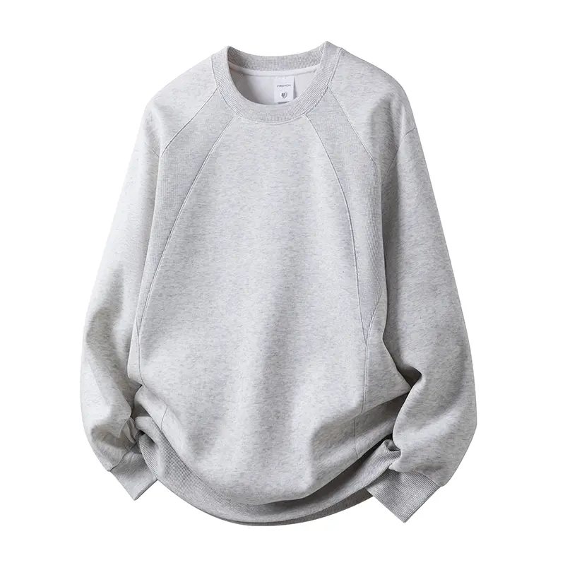 Unisex Plain Fleece Sweatshirt, Heavyweight Drop Shoulder Pullover with Longsleeves, Casual Menswear Round Neck Top, Tops