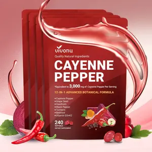 （Flash Sale 4-pack） Cayenne Pepper Softgels Supplement, Supports Leg Vein, Heart and Blood Vessel Health, with Vitamin E D3+K2 and Extracts of Grape Seed, Hawthorn, Beetroot and Others (240 Softge /1 Bag) SummerVibes