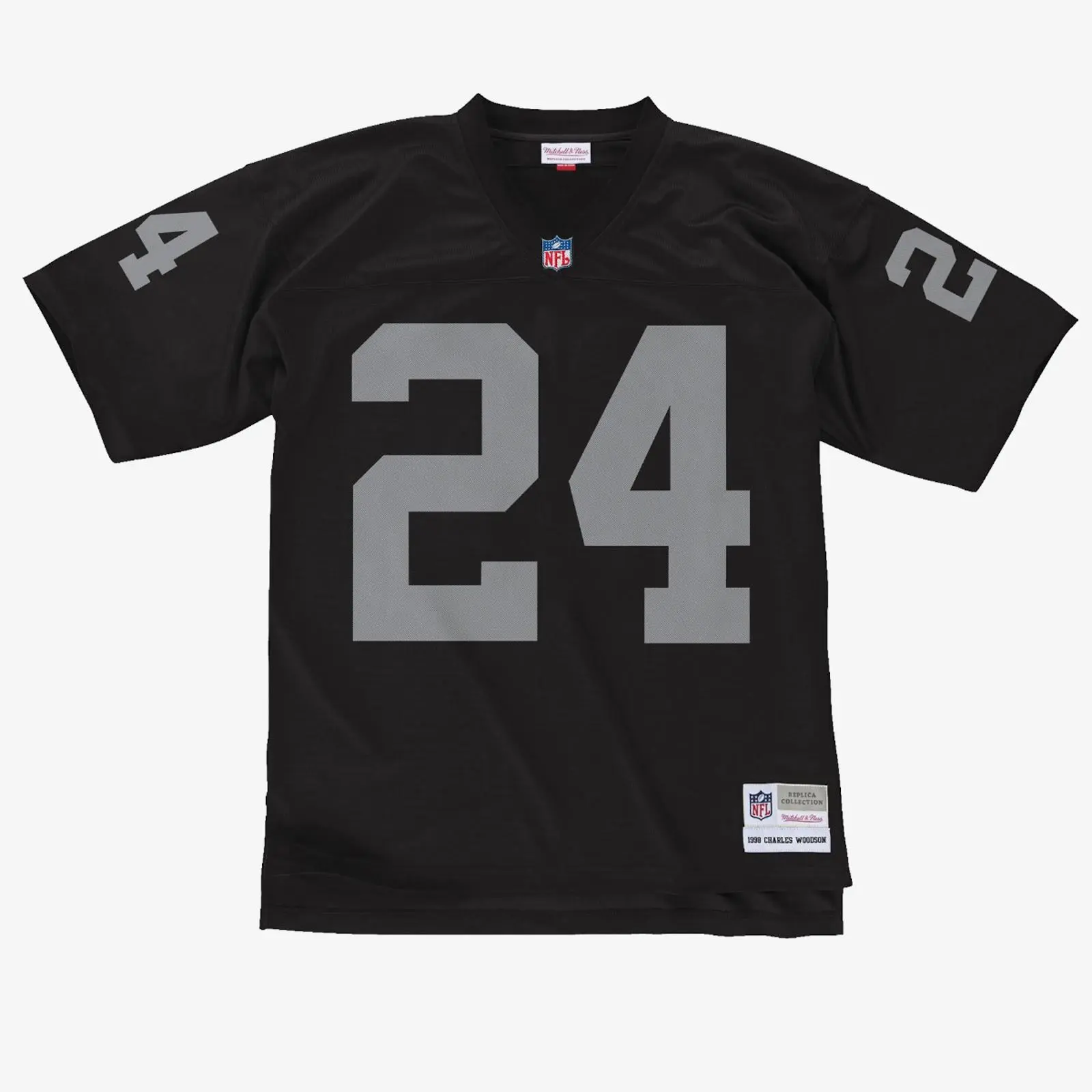 Mitchell & Ness Charles Woodson 1998 Oakland Raiders Black Polyester Legacy Player NFL Throwback Apparel Jersey Mitchell & Ness Charles Woodson 1998 Oakland Raiders Black Polyester Legacy Player NFL Throwback Apparel Jersey