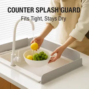 Silicone Sink Splash Guard - Water Splash Guard for Kitchen, Island and Bathroom - Secure Self-Adhering Suction Base - Dishwasher Safe, Gray