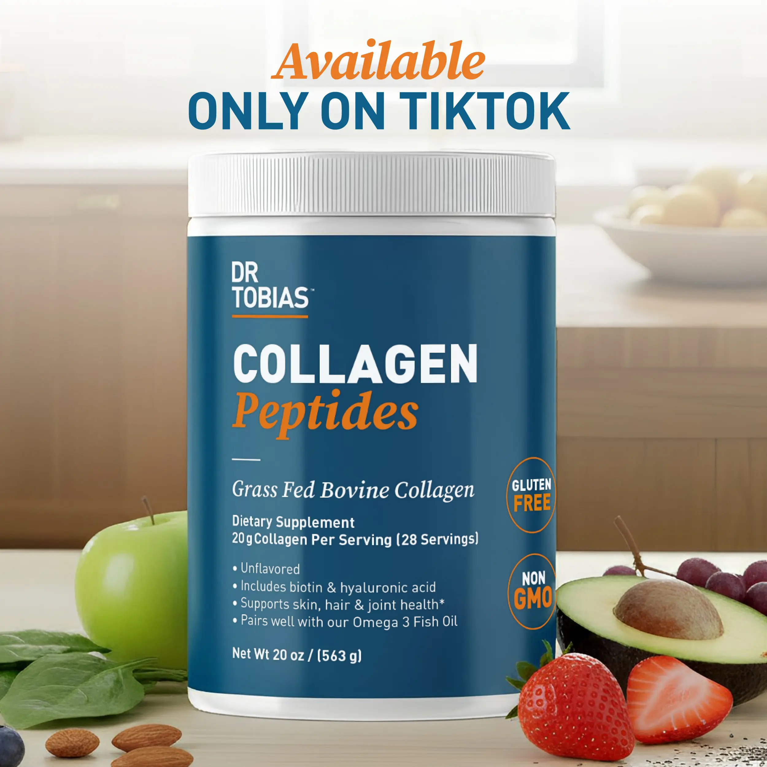 Collagen Peptides Powder Unflavored, Types I & III Collagen for Hair, Skin, Nails & Joint Support, Easily Mixes in Drinks, 20 oz