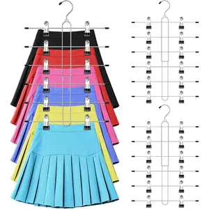 6 Tier Skirt Hangers Space Saving,2 Pack Pants Skirts Hangers with Clips for Women Closet,Non Slip Closet Organizer and Storage Multi Clothes Shorts Hanger Organization Dorm Room Essentials