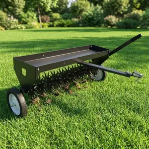 [fathers day gift]Heavy-Duty 40" Tow-Behind Lawn Aerator for Tractors – Global Hitch – Adjustable Handle & Transport Wheels – Durable Core Aeration Attachment for Garden, Farm & Lawn Care