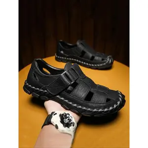 Men's Handmade Stitching Design Sports Sandals, Casual Retro Beach Sandals, Breathable Soft Sole Casual Driving Shoes, Comfortable Velcro Design Sports Sandals for Outdoor Wear, Boy(Sheet)