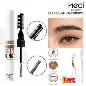 Clear Brow Gel – Strong Hold Waterproof Eyebrow Styling Gel, 2-in-1 Dual Brush, 24H Fluffy Brows, Flake-Free | HECI