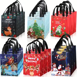 6/18Pcs Large Reusable Christmas Gift Bags with Handles, Santa Claus, Christmas Tree, Snowman Design, Perfect for Holiday Parties and Surprises