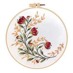 Beginner Embroidery Kit, Elegant Bohemian Floral Cross Stitch Set, DIY Embroidery Supplies, Embroidery Design, Includes Printed Cotton Fabric, Thread, Needle, Chart