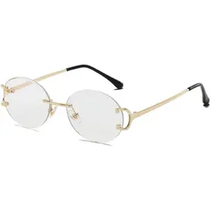 Unisex Rimless Transparent Sunglasses – Lightweight Oval Clear Lens Glasses with Gold Metal Frame, Vintage Minimalist Design, UV400 Protection Eyewear for Men & Women