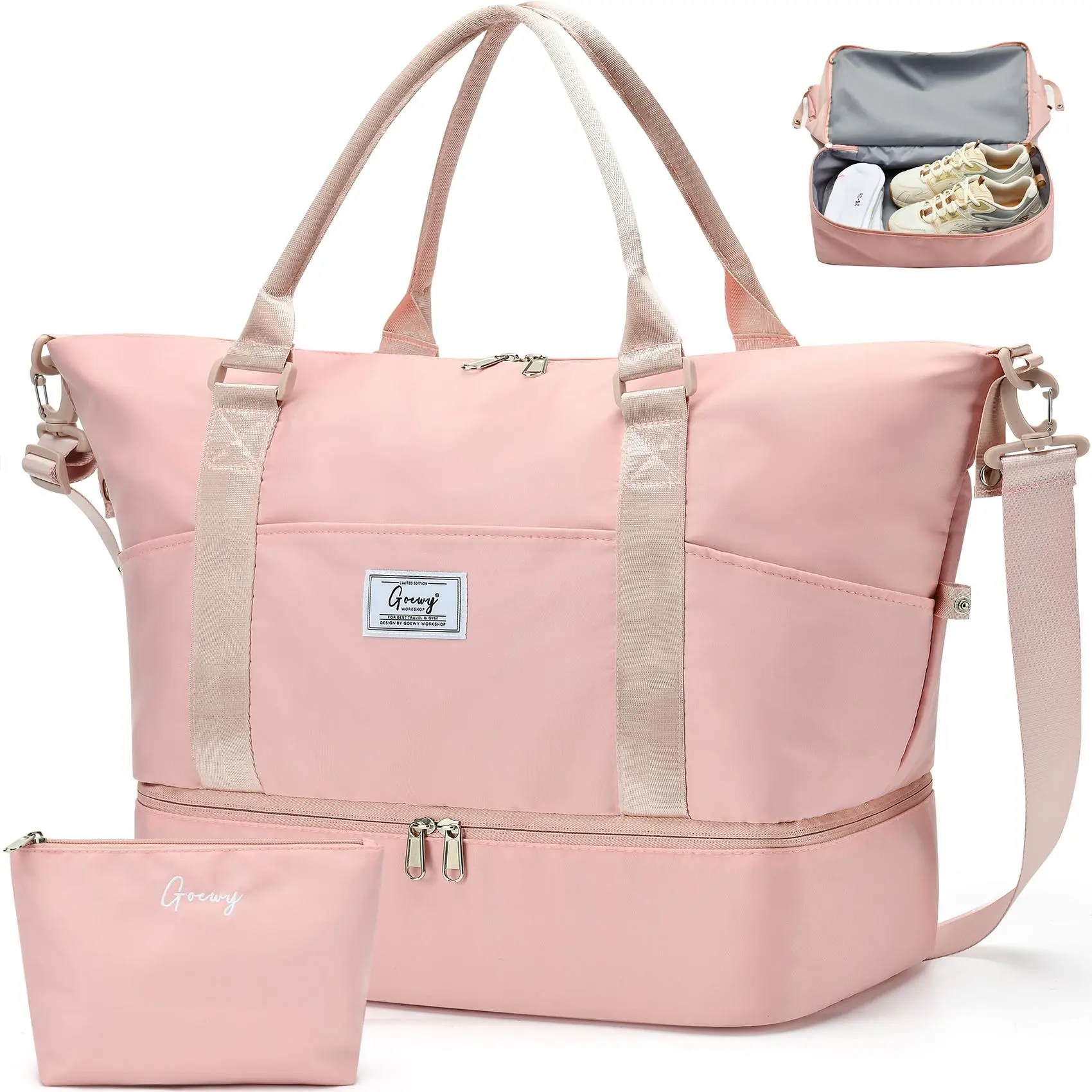 Gym Bag for Women, Travel Essentials for Women Overnight Duffel Bags with Shoes Compartment Large Capacity Travel Duffle Bag with Dry-Wet Pocket