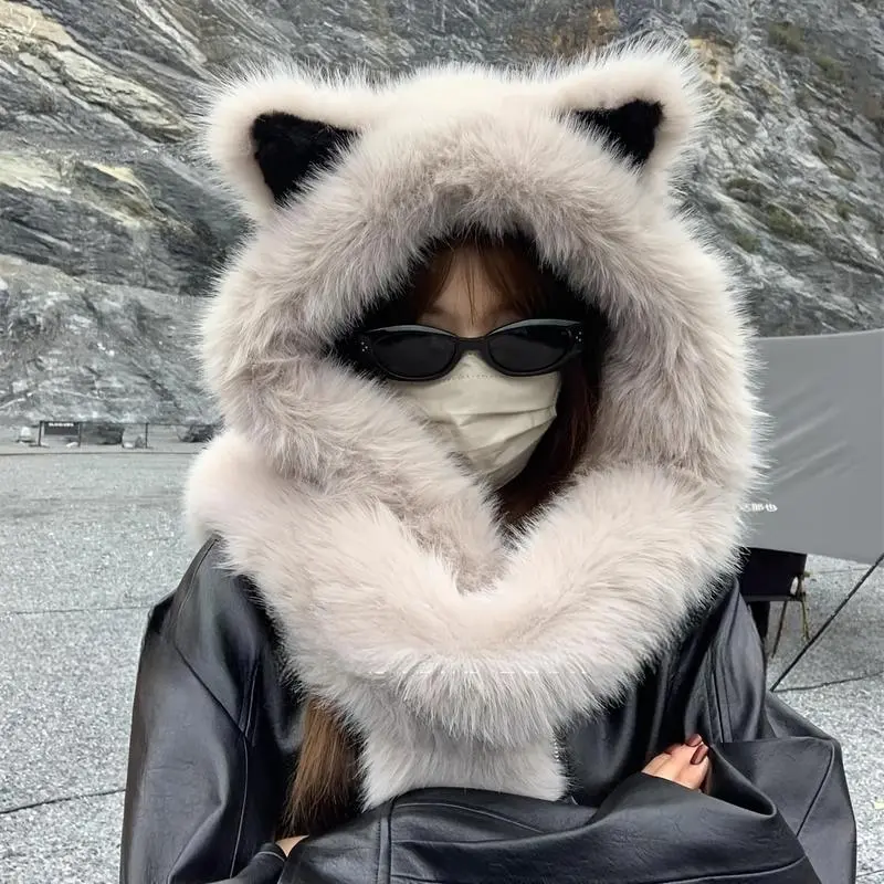Winter Velvet Cat Ear Hat with Scarf  Soft Faux Fur Knit Beanie for Men & Women  Warm & Lightweight Fashion Hat with Toggle Closure for Cold Weather Adventures